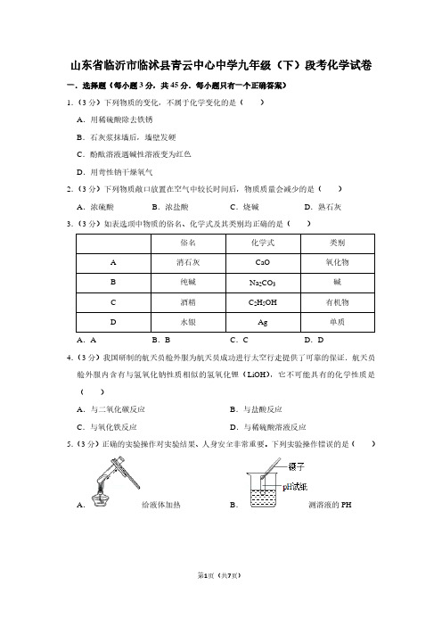 山东省临沂市临沭县青云中心中学九年级(下)段考化学试卷