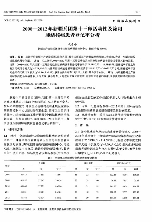 2008—2012年新疆兵团第十三师活动性及涂阳肺结核病患者登记率分析