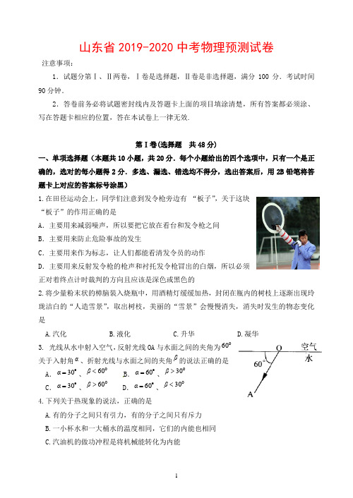 山东省2019-2020中考物理预测试卷(含答案)