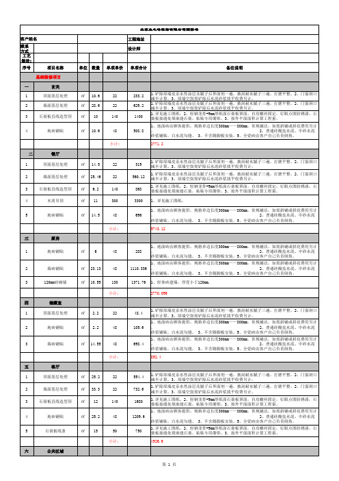 业之峰装饰家装标准报价预算模板