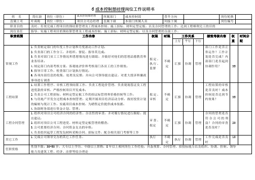 XXX房地产—成本控制部经理岗位工作说明书