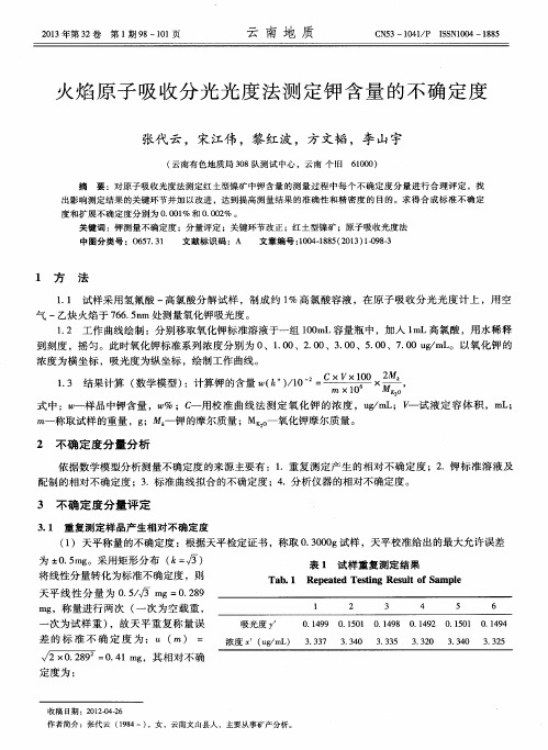 火焰原子吸收分光光度法测定钾含量的不确定度