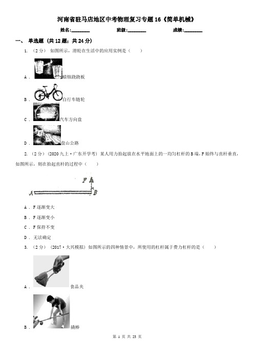 河南省驻马店地区中考物理复习专题16《简单机械》