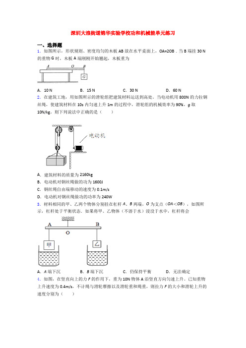 深圳大浪街道锦华实验学校功和机械能单元练习