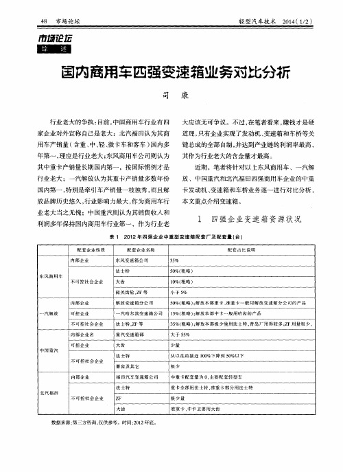 国内商用车四强变速箱业务对比分析