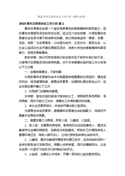 2023青年志愿者协会工作计划（通用19篇）