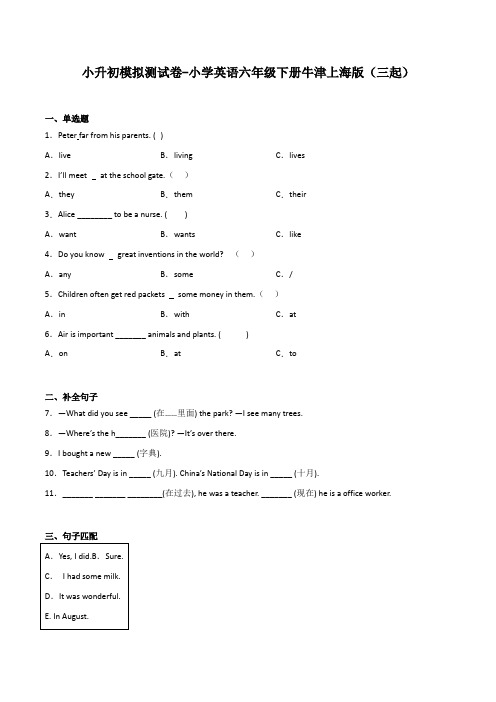 小升初模拟测试卷-小学英语六年级下册牛津上海版(三起)