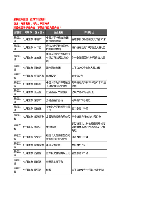 新版黑龙江省牡丹江市保险企业公司商家户名录单联系方式地址大全441家