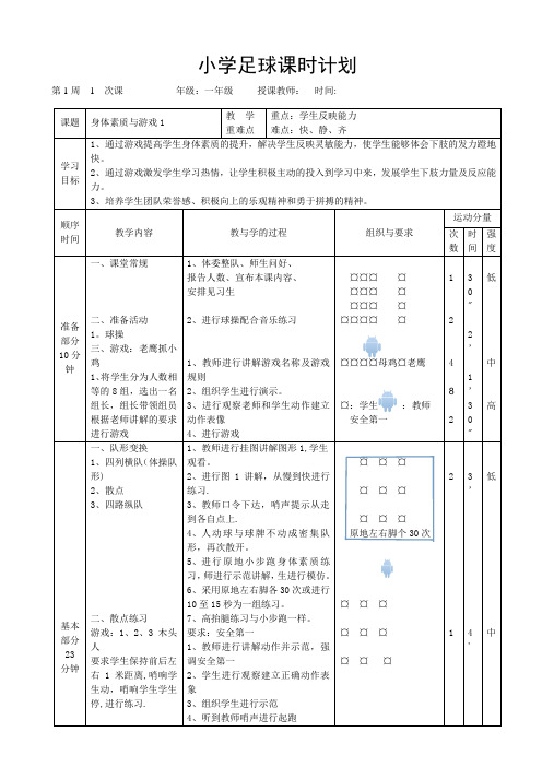 校园足球小学水平一完整教案【范本模板】