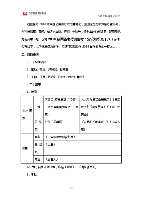 2018陕西省考行测备考：常识知识点(八)