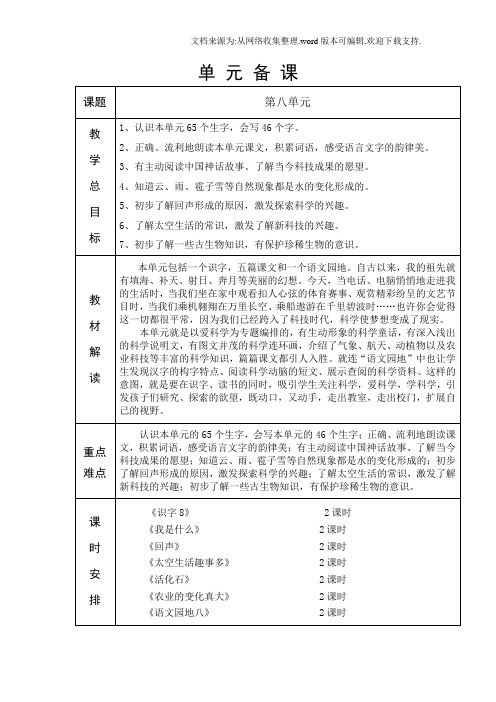 人教版六年制二年级语文第8单元教学设计172200