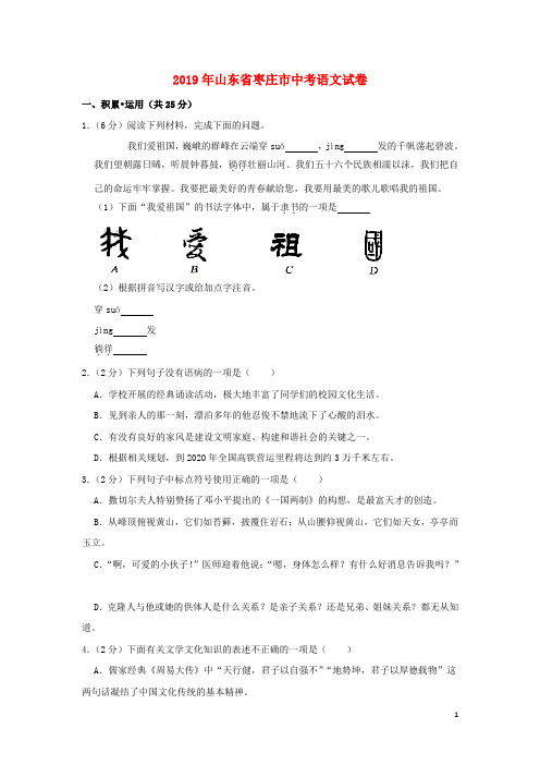 山东省枣庄市2019年中考语文真题试题(含解析)