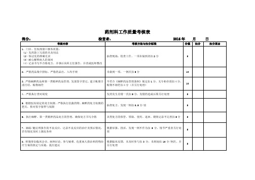 药剂科工作质量考核表