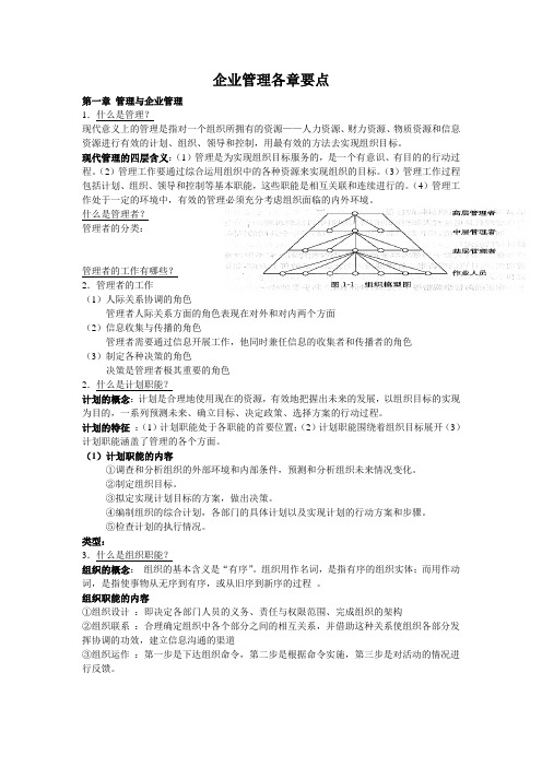 企业管理各章要点