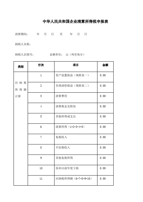 注销清算申报表