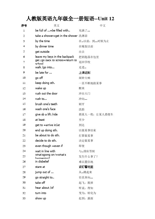 人教版英语九年级全一册--短语表   Unit 12