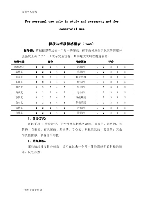 积极与消极情感量表(PNAS)