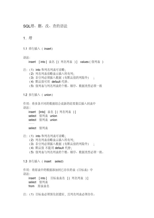 sql的增删改查语法