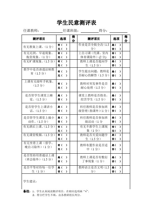 学生民意测评表