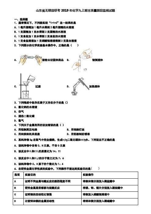 山东省无棣县联考2019年化学九上期末质量跟踪监视试题