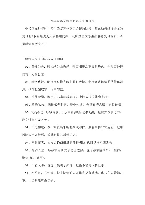 九年级语文考生必备总复习资料