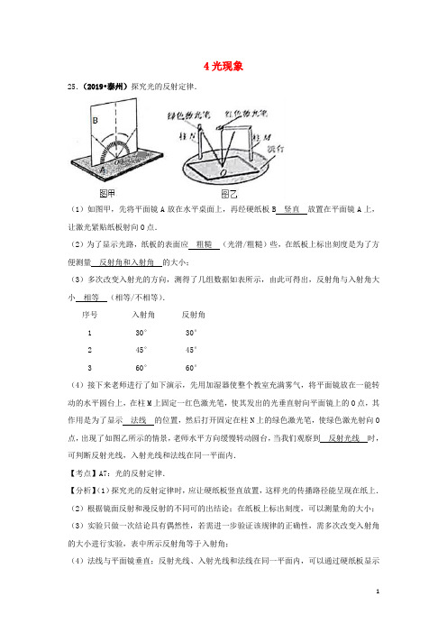 人教版2020中考物理分类汇编4光现象