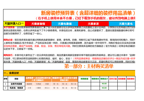 新房装修预算表 含超详细的装修用品清单 