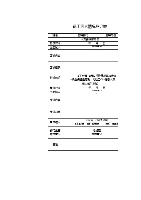 员工面试情况登记表1