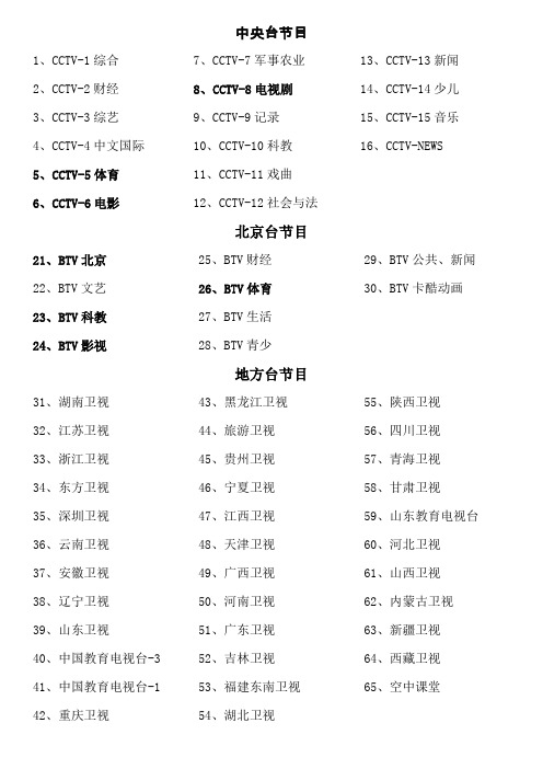 北京地区歌华有线节目单