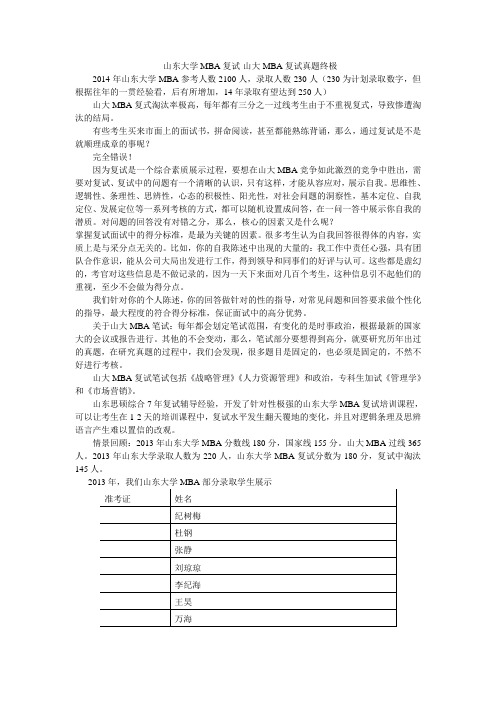 山东大学MBA复试历年真题得分点说明-山东大学MBA复试内容首曝光