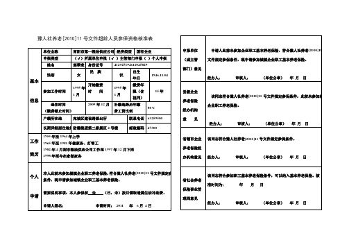 豫人社养老11号文件超龄人员参保资格核准表