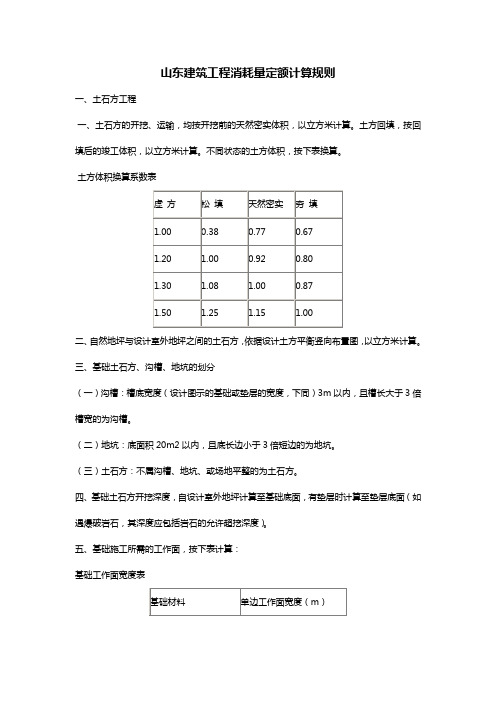 【建筑工程管理】山东建筑工程消耗量定额计算规则