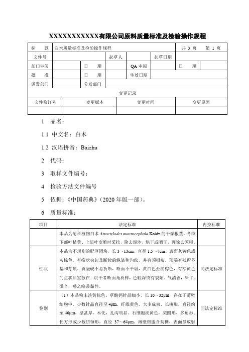 白术质量标准及检验操作规程