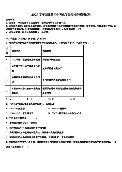 2024届湖北黄冈中考化学最后冲刺模拟试卷含解析