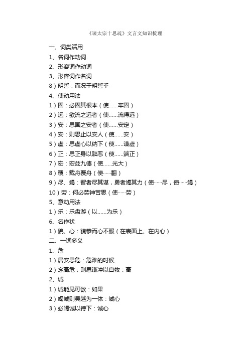 《谏太宗十思疏》文言文知识梳理