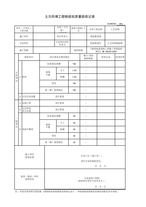 土方回填检验批质量验收记录