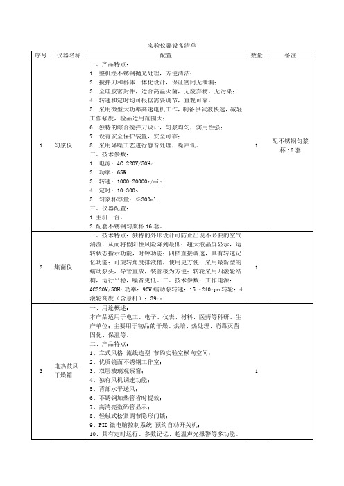 实验仪器设备清单汇总