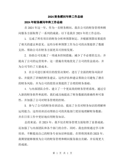 2024财务顾问年终工作总结