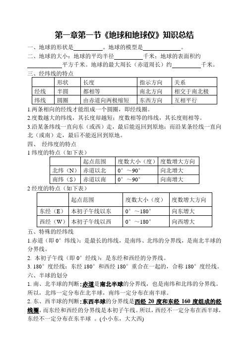 《地球和地球仪》知识点