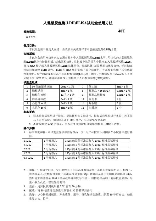 人乳酸脱氢酶LDHELISA试剂盒使用方法