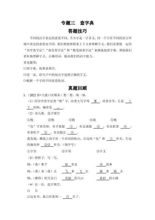 知识点专题03查字典(答题技巧试题)三升四年级语文(含答案)