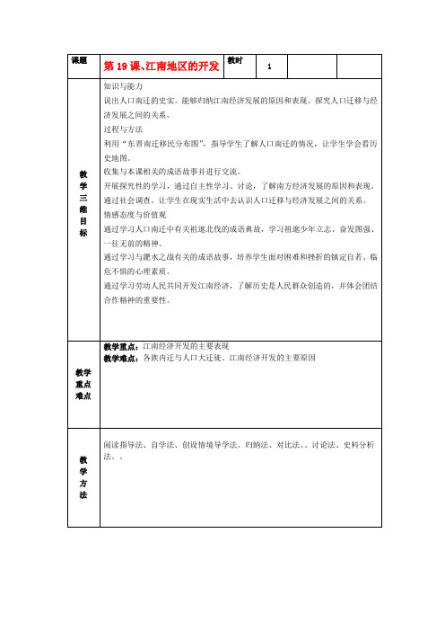 七年级历史上册 第19课 江南地区的开发教案 新人教版