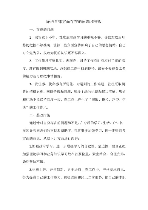 廉洁自律方面存在的问题和整改