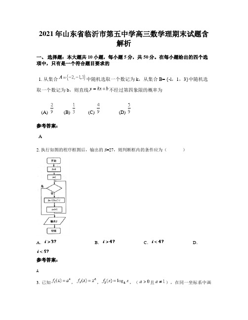 2021年山东省临沂市第五中学高三数学理期末试题含解析