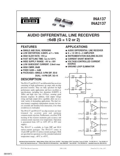 BURR-BROWN INA137 INA2137 说明书