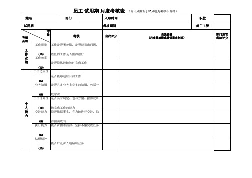 新员工试用期月度考核表(每月一次)