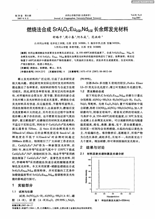 燃烧法合成SrAl2O4：Eu0.02,Nd0.02长余辉发光材料