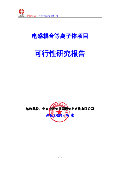 电感耦合等离子体项目可行性研究报告编写格式及参考(模板word)