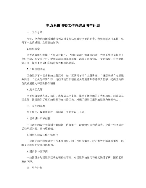 电力系统团委工作总结及明年计划