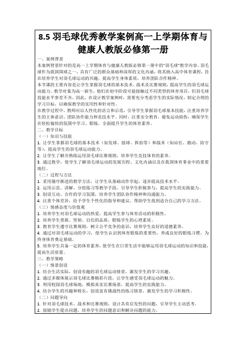 8.5羽毛球优秀教学案例高一上学期体育与健康人教版必修第一册